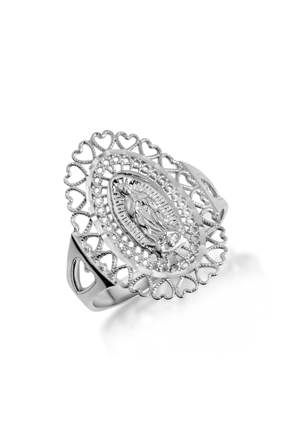 Sterling Silver Lady Of Guadalupe Sacred Heart Oval Medallion Ring - Size 9