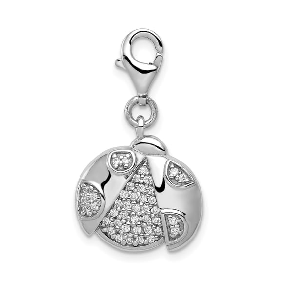 Sterling Silver Ladybug Pendant Charm with Cubic Zirconia, Polished Insect Design
