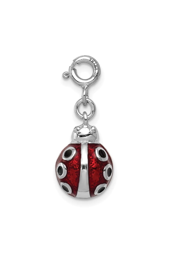 Sterling Silver Ladybug Charm Pendant with Red Enamel for Women or Unisex Use, Nature Insect Jewelry Symbolizing Luck and Protection, Necklace or Bracelet Accessory