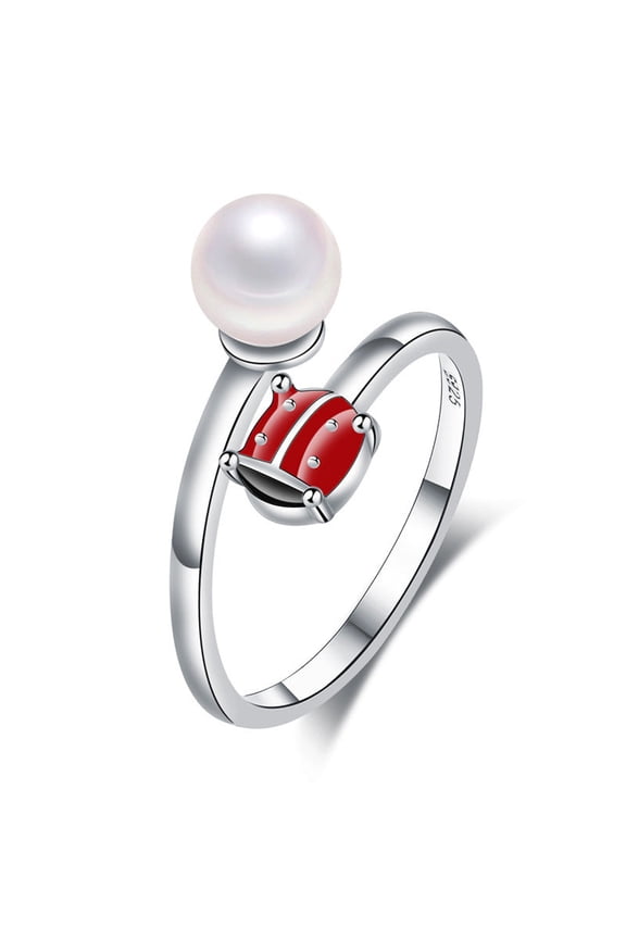 Womens Sterling Silver Ladybug Ring with Diamond Accent Adjustable Insect Ring Diamond Set Ladybug Jewelry Gift for Her