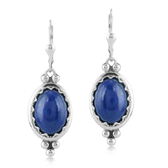 Sterling Silver Lapis Crown Detail Lever Back Earrings