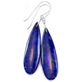 thumbnail image 1 of Sterling Silver Lapis Lazuli Earrings Large Long Smooth Teardrops Blue Pyrite Flecks Drops Designed for Adult Women, 1 of 5