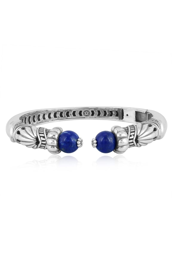Sterling Silver Lapis Lazuli Gemstone Hinged Cuff Bracelet Sizes Medium - Large