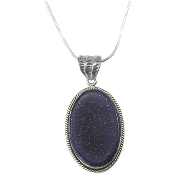 Sterling Silver Lapis Lazuli Pendant And Snake Chain Necklace Blue Simple Oval, 20" Designed for Adult Women