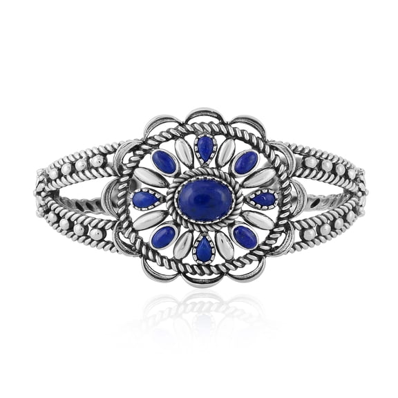 Sterling Silver Lapis Lazuli Wildflower Rope Cuff Bracelet, Sizes Small to Large