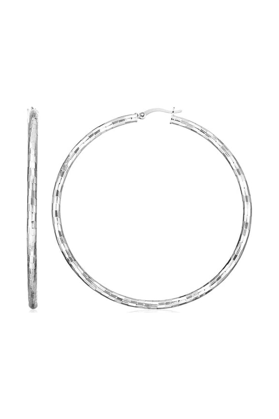 Sterling Silver Large Hoop Earrings with Hammered Texture