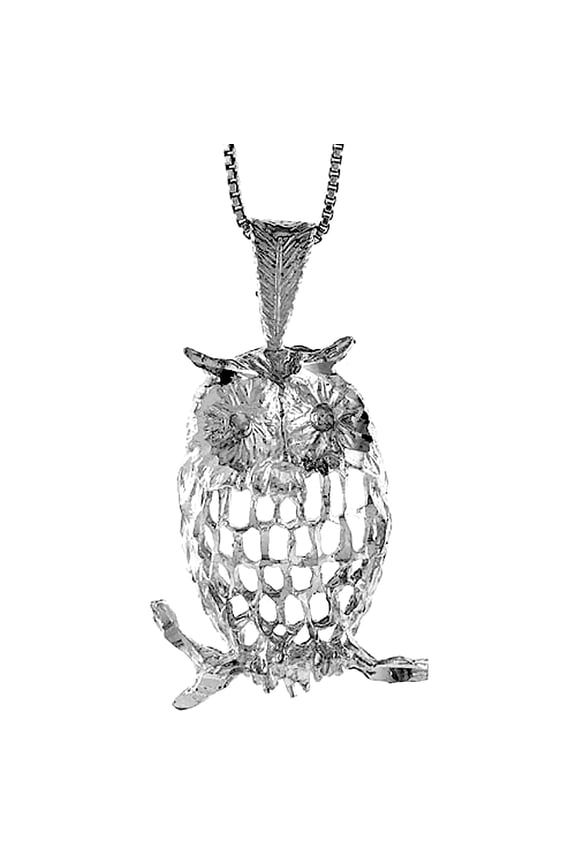 Sterling Silver Large Owl Pendant, 1 1/4 inch