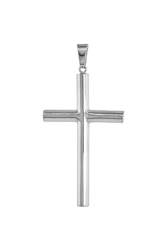 Sterling Silver Large Plain Cross Pendant for Men and Women 5mm Tubular High Polished 2 1/4 inch