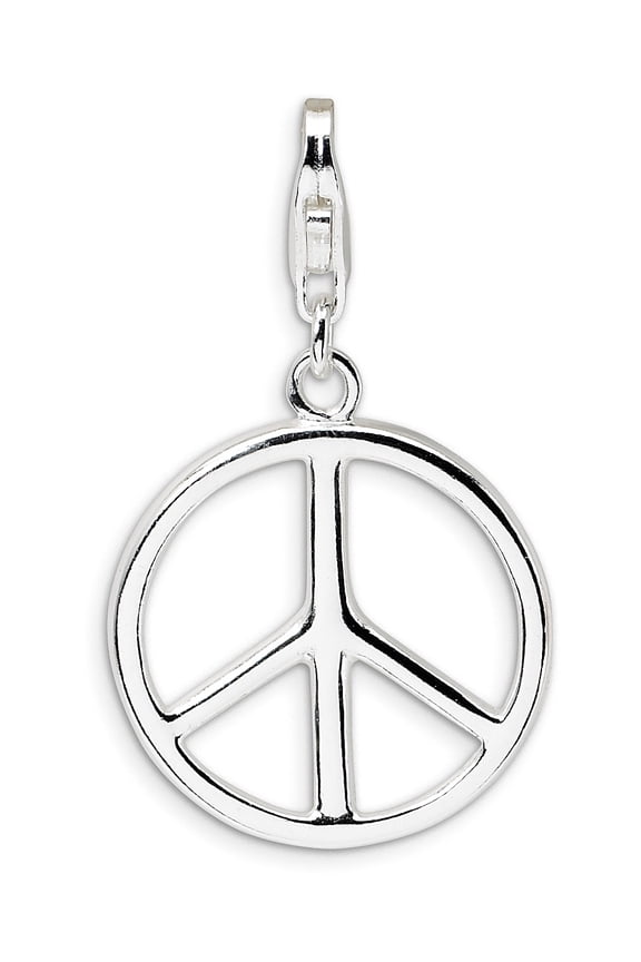 Sterling Silver Rhodium-plated Polished Peace Sign Charm with Fancy Lobster Clasp