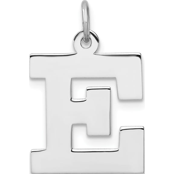 Sterling Silver Large Rhodium-Plated Block Letter E Initial Charm (Width 15.03) (Length 23.59) - Jbsp