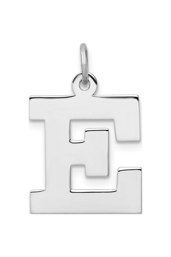 Large Sterling Silver Rhodium-plated Block Letter E Initial Charm