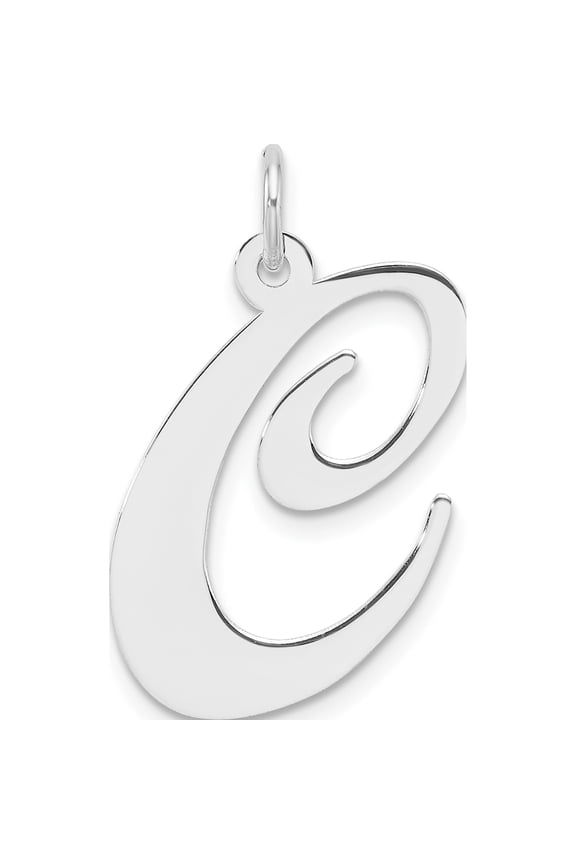 Large Sterling Silver Rhodium-plated Fancy Script Letter C Initial Charm