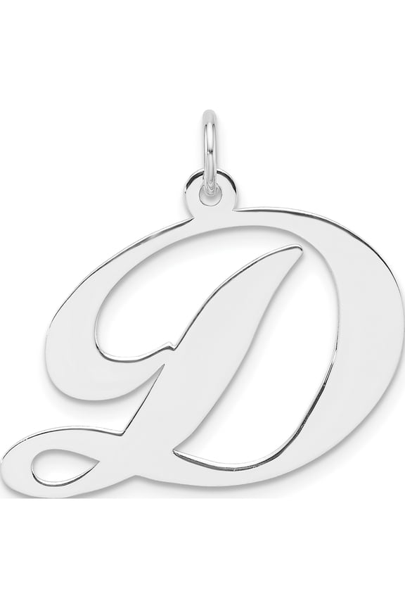 Sterling Silver Large Rhodium-Plated Fancy Script Letter D Initial Charm (Width 27.71) (Length 24.99) - Jbsp