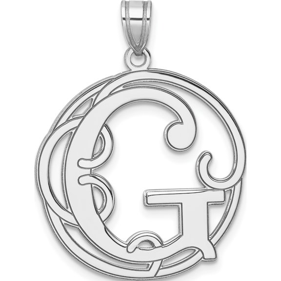 Sterling Silver Large Rhodium-Plated Fancy Script Letter G Initial Pendant (Width 25.55) (Length 34.61) - Jbsp