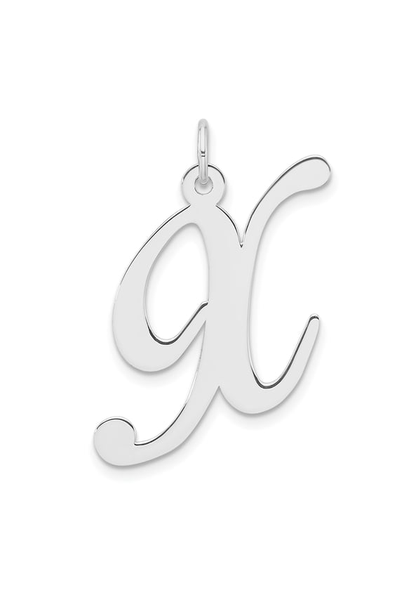 Large Sterling Silver Rhodium-plated Fancy Script Letter X Initial Charm