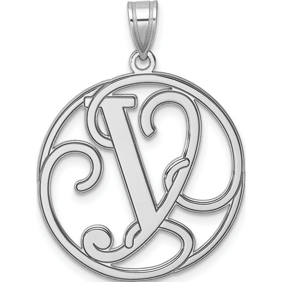 Sterling Silver Large Rhodium-Plated Fancy Script Letter Y Initial Pendant (Width 25.55) (Length 34.61) - Jbsp