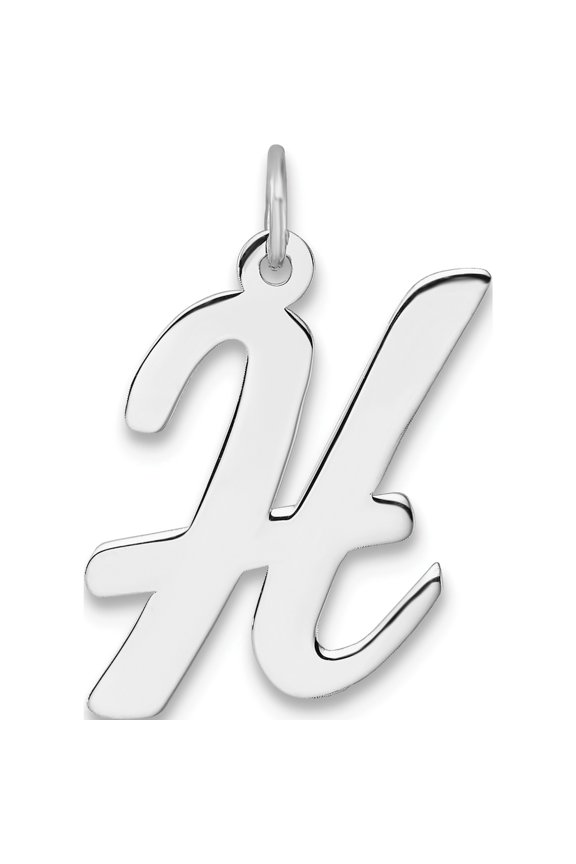 Sterling Silver Large Rhodium-Plated Script Letter H Initial Charm (Width 14.37) (Length 27.49) - Jbsp