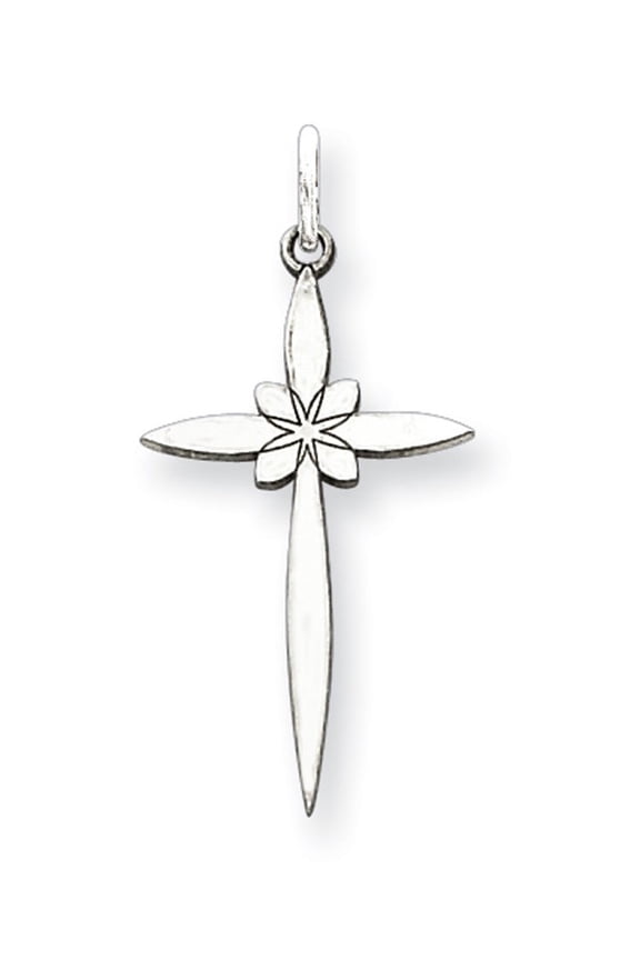 925 Sterling Silver Solid Polished Laser Etched Laser Designed Religious Faith Cross Charm 20x10mm Wide Pendant Necklace