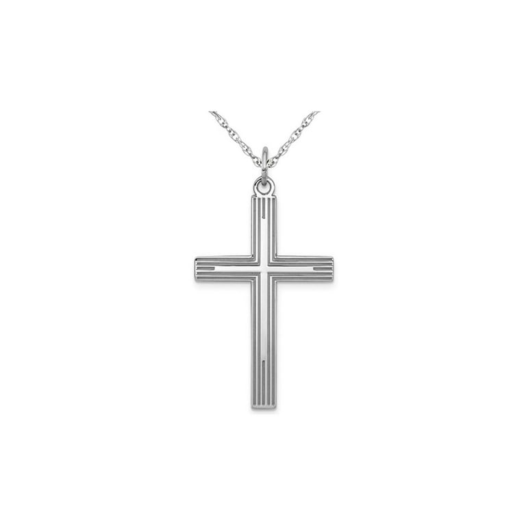 Sterling Silver Laser Designed Cross Pendant Necklace with