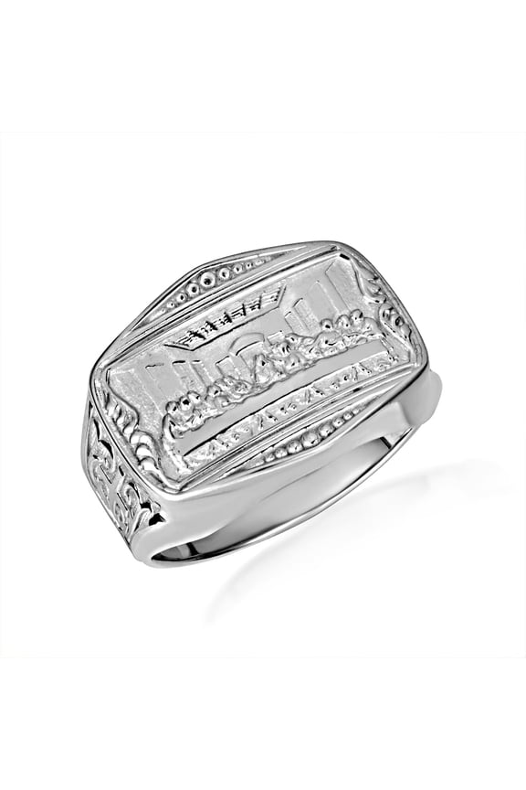 Sterling Silver Last Supper Jesus Christ Apostles Biblical Cross Signet Ring- Size 11