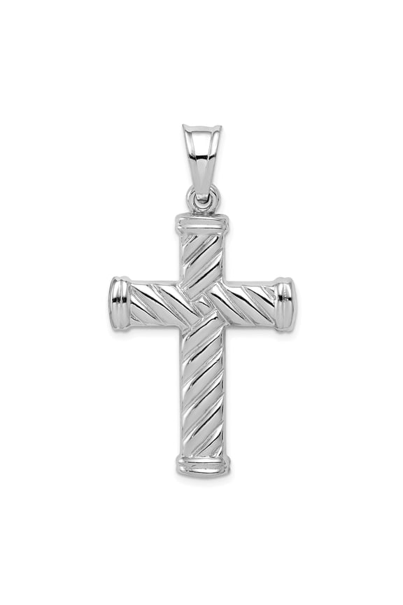 Sterling Silver Latin Cross Pendant Necklace for Men and Women with Polished Finish Textured Design and Modern Artistic Faith Jewelry Style