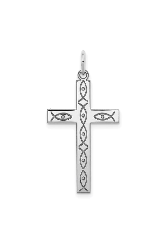 925 Sterling Silver Latin Ichthys Cross Pendant Charm, Christian Religious Design