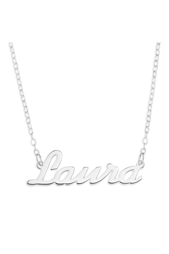 Sterling Silver 'Laura' Name Pendant on 16-inch Trace Chain - White