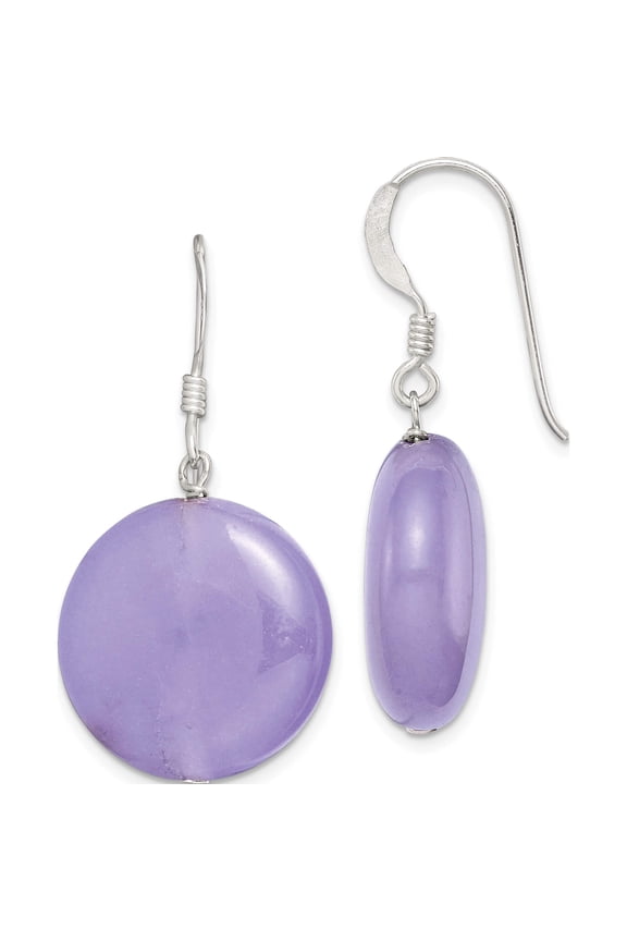 Sterling Silver Polished Lavender Jade Circle Dangle Earrings
