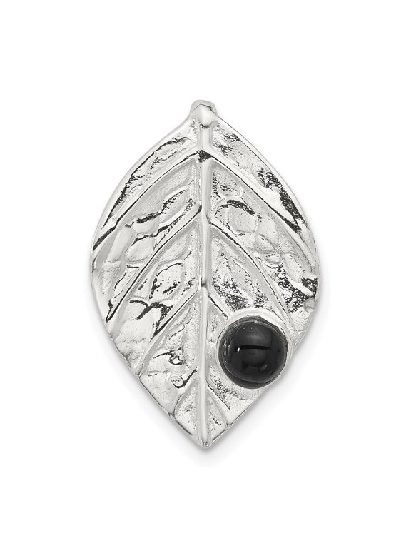 Sterling Silver Leaf Pendant Necklace with Black Onyx, Textured Nature Design for Women, Botanical Style Jewelry, Earth Symbolic Spiritual Statement Piece