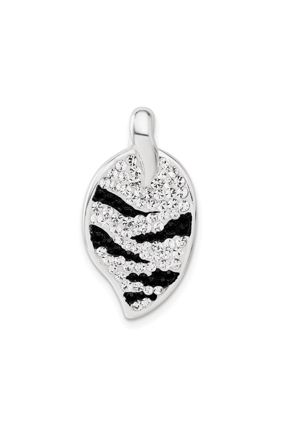 Sterling Silver Leaf Pendant Necklace for Women, Zebra Stripe with Clear and Black Crystals, Nature Inspired Statement Jewelry, Bold Animal Print Fashion Accessory