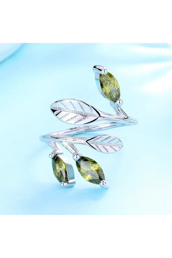 Sterling Silver Leaf Ring with Peridot Gemstones