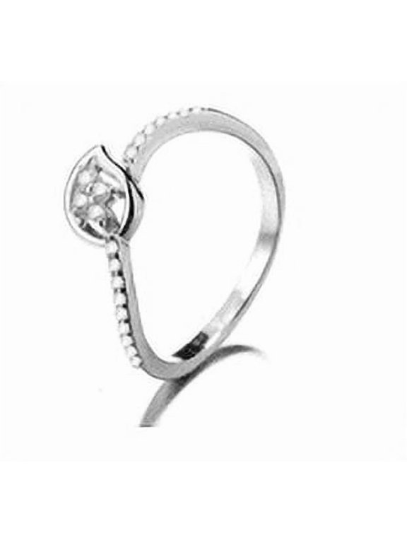 Sterling Silver Leaf Ring with Simulated Diamonds