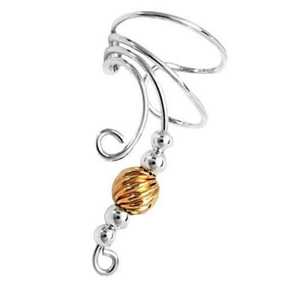 Sterling Silver Left Only Long Curly Q Gold Filled Twist Bead Ear Cuff Wrap
