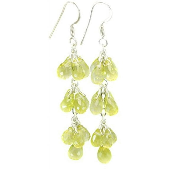 Sterling Silver Lemon Yellow Quartz Earrings Chandelier Long Cluster Briolettes Drops Silvertone Accents Designed for Adult Women