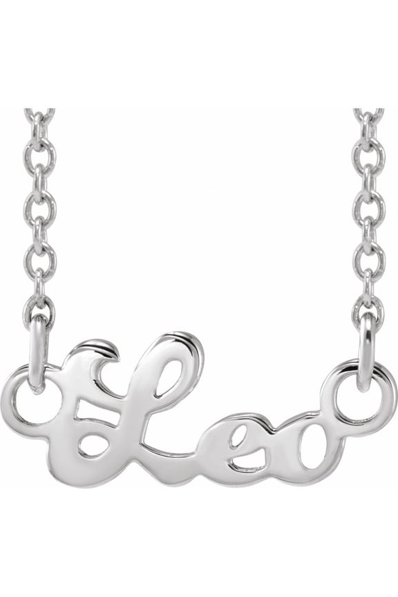Sterling Silver Leo Zodiac Leo Text Necklace, 18" Cable Chain