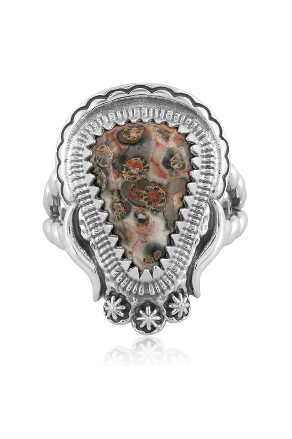 Sterling Silver Leopard Jasper Rope Ring, Sizes 6 - 11