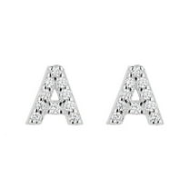 Sterling Silver Letter A Earrings with Crystals