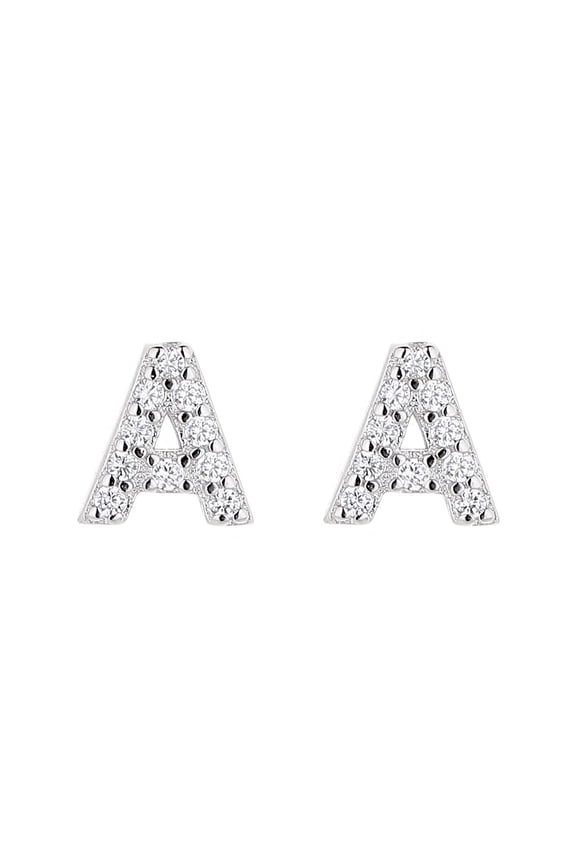 Sterling Silver Letter A Earrings with Crystals
