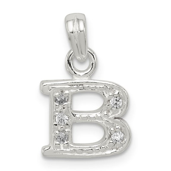 Sterling Silver Letter B Pendant for Women, Cubic Zirconia Alphabet Initial Charm, Personalized Monogram Necklace Accessory, Symbolic Identity Jewelry Compatible with Most Chains