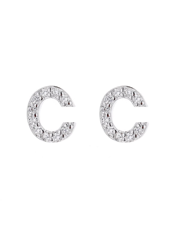 Sterling Silver Letter C Earrings with Crystals