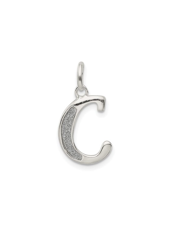 Sterling Silver Letter C Pendant with Polished and Textured Finish, Alphabet Initial Charm Necklace for Women or Unisex Identity Jewelry