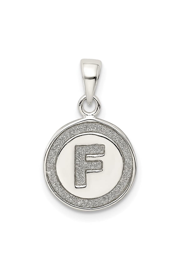 Sterling Silver Letter F Pendant Necklace for Women or Unisex, Textured Initial Coin Charm in Circular Frame, Monogram Disc Jewelry, Minimalist Custom Identity Accessory