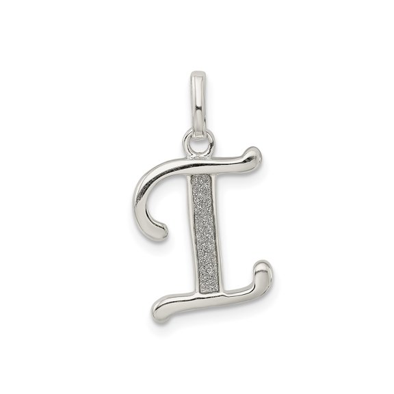 925 Sterling Silver Letter I Initial Pendant Charm, Polished Textured Monogram