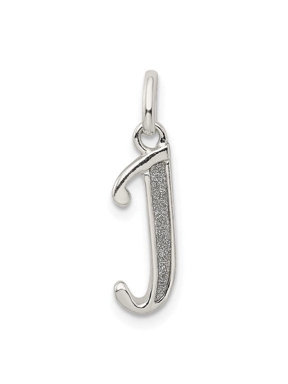 925 Sterling Silver Letter J Initial Pendant Charm, Polished Enamel Monogram