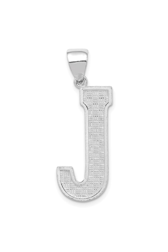 Sterling Silver Letter J Pendant with Grid Texture, Unisex Alphabet Initial Charm for Necklace, Identity Jewelry for Men and Women, Simple Custom Name Accessory
