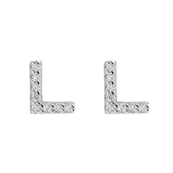 Sterling Silver Letter L Earrings with Crystals