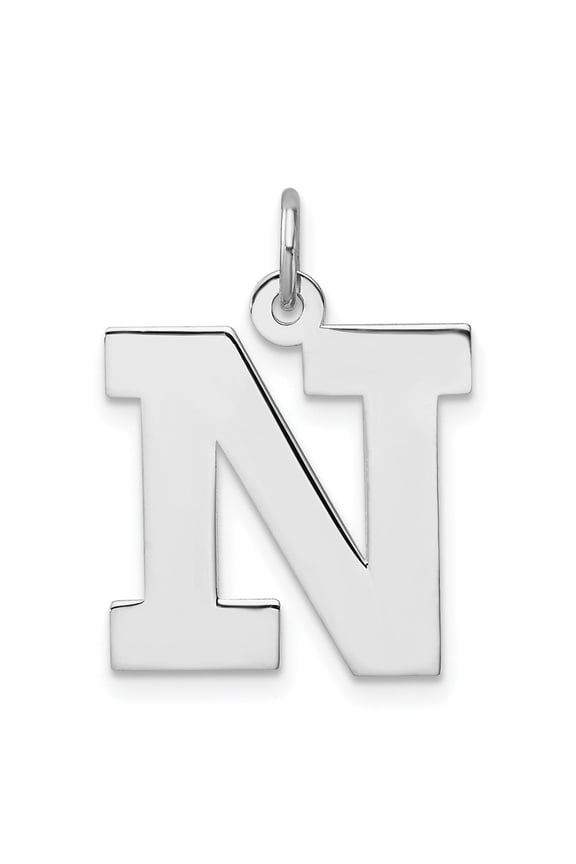 Sterling Silver Letter N Pendant Necklace Charm, Bold Block Initial in 925 Silver, Unisex Identity Symbol Jewelry for Men and Women, Alphabet Monogram Accessory