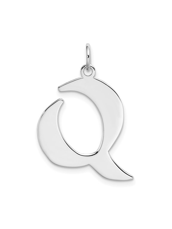 Sterling Silver Letter Q Initial Pendant Charm, Polished Monogram Alphabet Jewelry