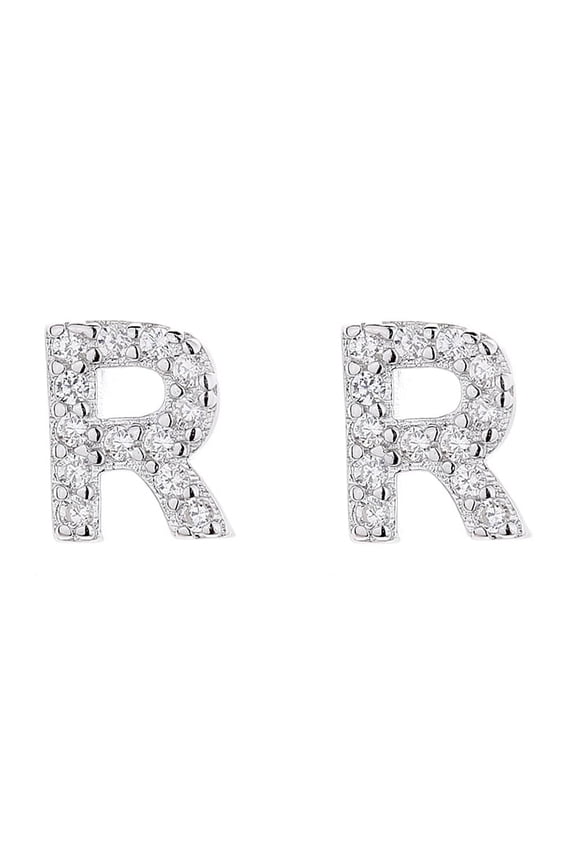 Sterling Silver Letter R Earrings with Crystals