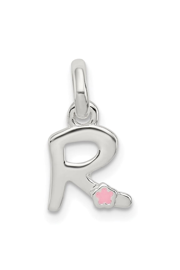 Sterling Silver Letter R Pendant with Pink Enamel Flower, Monogram Charm for Women, Personalized Initial Jewelry for Necklace or Bracelet